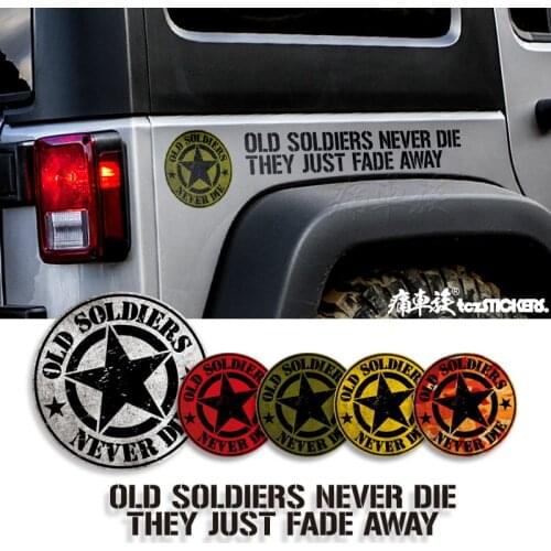 Car stickers FOR Jeep Wrangler OLD SOLDIERS NEVER DIE THEY JUST FADE AWAY Shield medal decoration decal