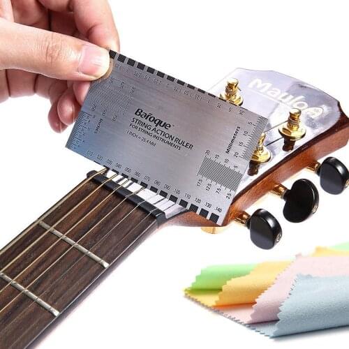 Baroque Guitars String Action Gauge Ruler Guide Setup Guitar Measuring Luthier Tool Steel with Cleaning Cloth Set