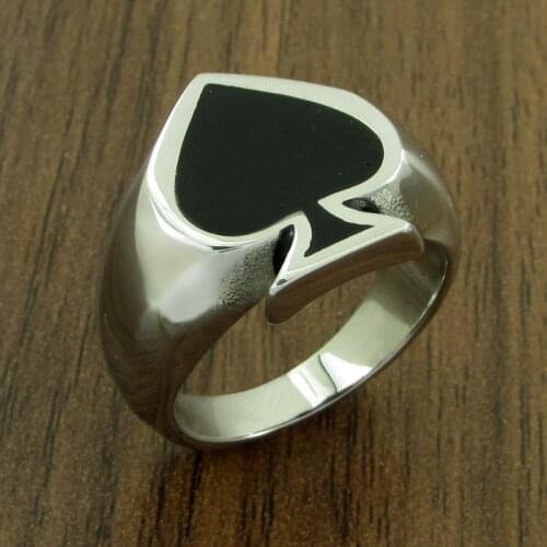 Free Shipping Punk Size 7-14# Silver Color High Quality Black Spade Lucky Heart Epoxy Resin Ring