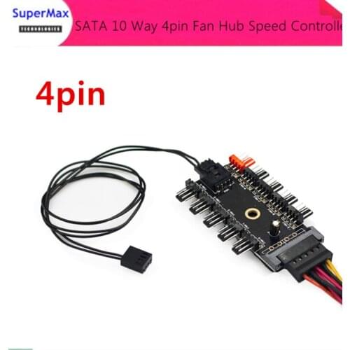 Free Shipping SATA 1 To 10 Way 4pin Fan Hub Speed Controller Main board 4Pin needle PWM hub