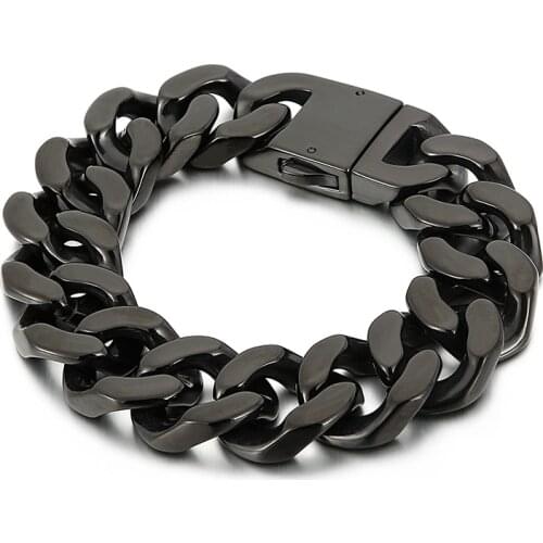 Stainless steel Bangle jewelry black Large Cuban Curb Link Chian Bracelet Fashion Trendy 20mm 8.66 inch 146g weight