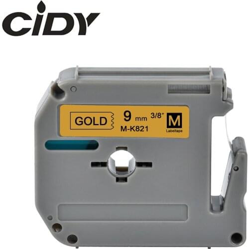 CIDY MK821 MK 821 M-K821 9mm Black on gold label tapes for PT-65 PT-70 PT-80 PT-90 PT-M95 PT-100 PT-110 PT-45M Label Printer