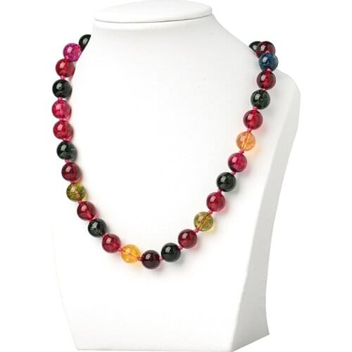 Colorful Pick Size 10mm Crystal Tourmaline Necklace Charm jewelry 18inch For Lovely Girls Ladies H414