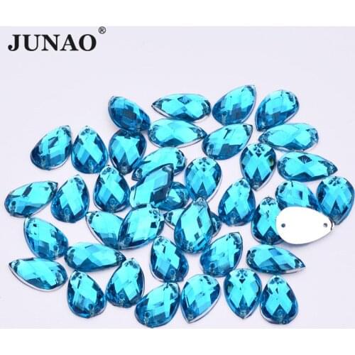 JUNAO 8*13mm Light Blue Teardrop Rhinestones Flatback Decoration Crystal Stones Sewing Crystal Strass for Dress Jewelry