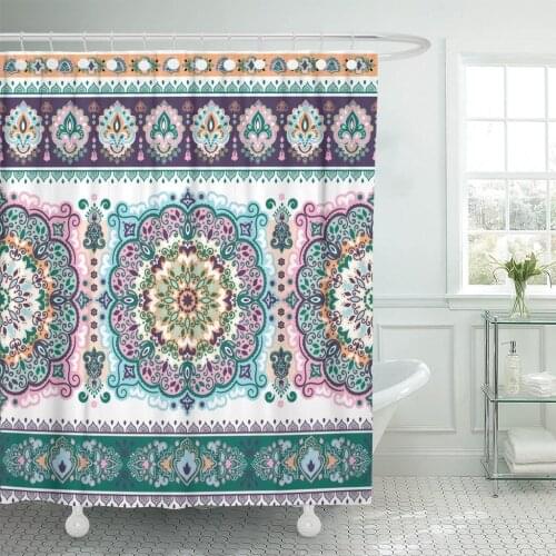 Indian Floral Paisley Medallion Pattern Ethnic Mandala Henna Tattoo Shower Curtain Waterproof Fabric 72 x 78 Inches Set