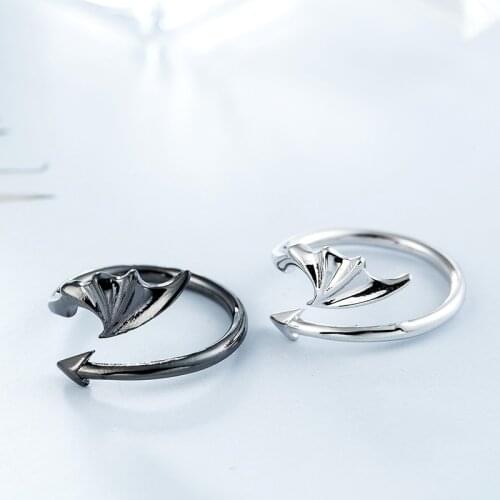 YIZIZAI Punk Style Koakuma Little Devil Ring Dragon Gothic Evil Vampire Angel Wings Couple Rings Halloween Party Jewelry Gifts