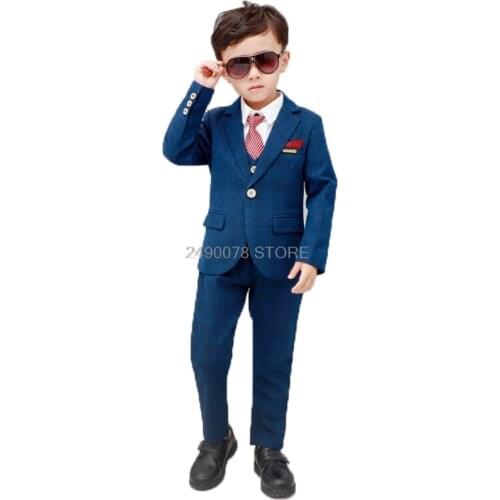 Flower Boys Formal Suit Kids Wedding Tuxedo Dress Jacket Vest Pants Bowtie 4Pcs Clothing Set Children Performance Party Costume