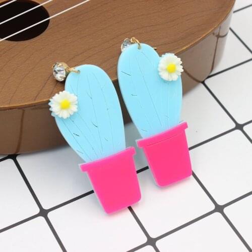 ZiccoWong Colorful Cartoon Cactus Drop Earring For Women Girl Acryic Fashion Flower Plant Earrings Brinco Party Jewelry