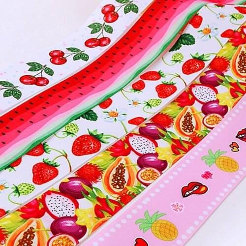 1-1/2 38mm/5 yards cartoon cherry fruit flower butterfly ribbon DIY headdress hair bow decorative material printing Grosgrain