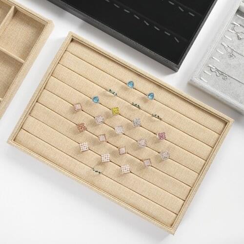 Linen Stackable Jewelry Display Tray Jewellery Organizer Jewelry Storage Box Ring Tray Necklace Storage Dish for Exhibition