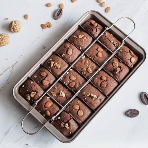 18 Holes Brooklyn Brownie Copper Nonstick Baking Pan With Built-In Slicer Ensures Perfect Crispy Edges Metal Utensi Cake Pan