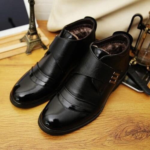 Plus Size Mens Leather Lace Up Ankle Boots Warm Plush Snow Boots Fur Winter Chukka Shoes Size 11 12 13 47 48