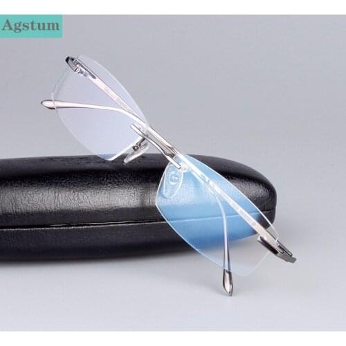 Agstum Business Luxury Pure Titanium Mens Rimless Flexible Eyeglass Frame Spectacles
