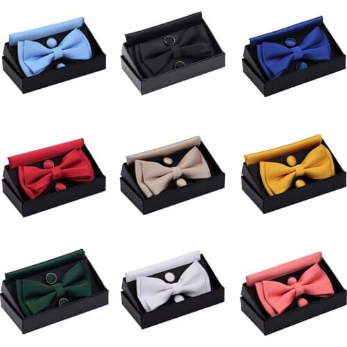 Ricnais New Gift Box Bow Tie Set for Men Bowtie&Pocket square Cufflinks For Business Wedding Party Gift Handkerchief Set
