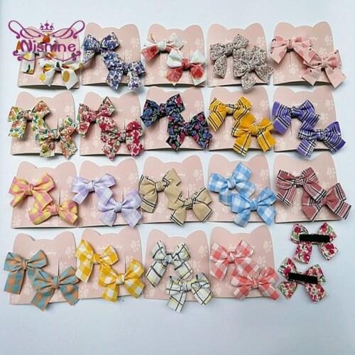 Nishine 1 Pair Lovely Flowers Pattern Bowknot Infant Hair Clips Colorful Plaids Bows Baby Girls Bangs Hairpins Children Headwear