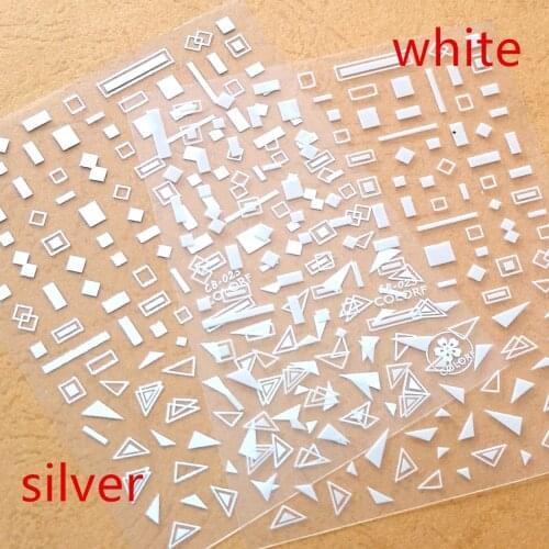 Newest CB-23 white and slivery 3d nail sticker decal back gule design DIY decorations tools