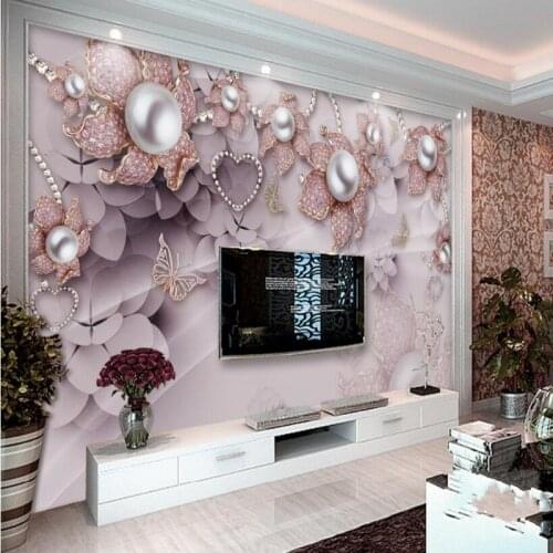 Beibehang wallpaper 3D stereo exquisite luxury jewelry flowers soft equipment TV background wall living room home decoration