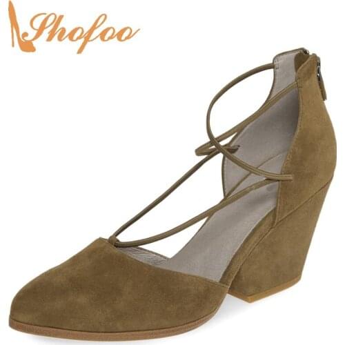 T-strap Solid Casual Shoes Women Ladies Adult Basic Pumps Zipper Round Toe Super High Square Heels Spring/Autumn Big Size 14 15