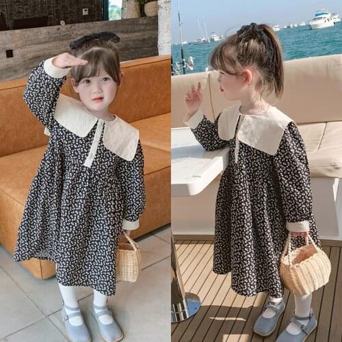Dress Full Sleeve Knee Length Dot Pullover A-line Solid Regular Cotton New Fashion Simple Sweet Spring Autumn Children Girls