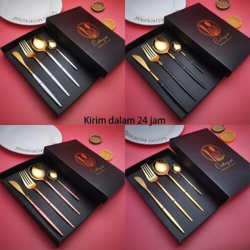 Gift Box Chopsticks Spoon Dinnerware Knife Stainless Steel Fork Spoon 4pcs Sets Western Tableware cutlery silverware set