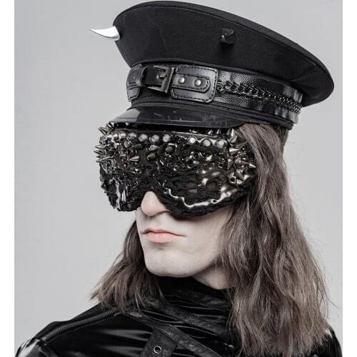 PUNKRAVE Mens Punk Military Hat Personality Handsome Demon Corner Nail Decorated Masquerade Cosplay Cap