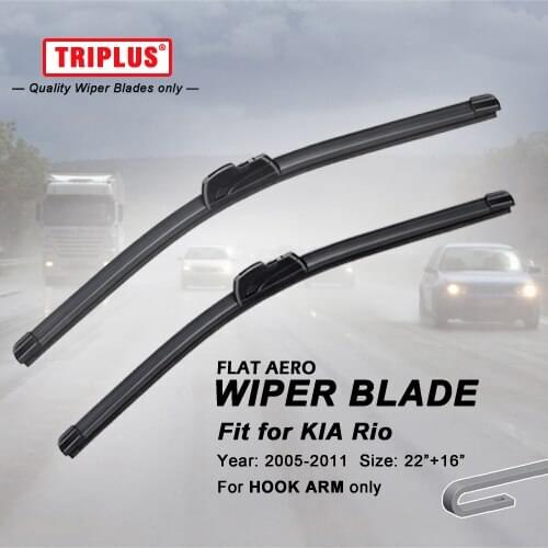 Wiper Blade for KIA Rio (2005-2011) 1set 22"+16", Flat Aero Beam Windscreen Rio Hatchback Wiper Blade Frameless Soft Blades