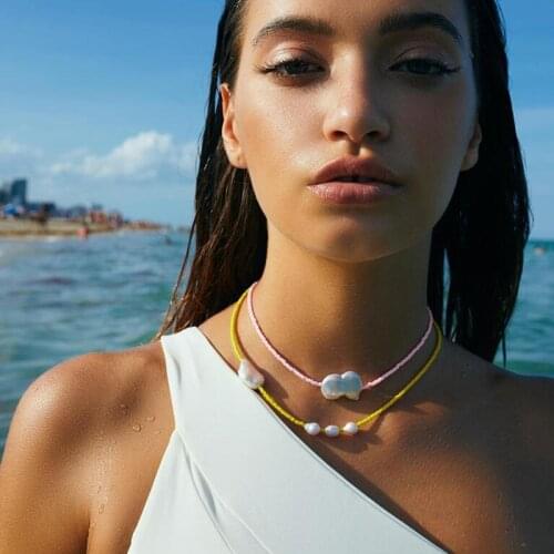 TAUAM Yellow Seed Beads Necklace for Women Choker Fashion Simulated Pearl Boho Vintage Streetwear Collier Femme