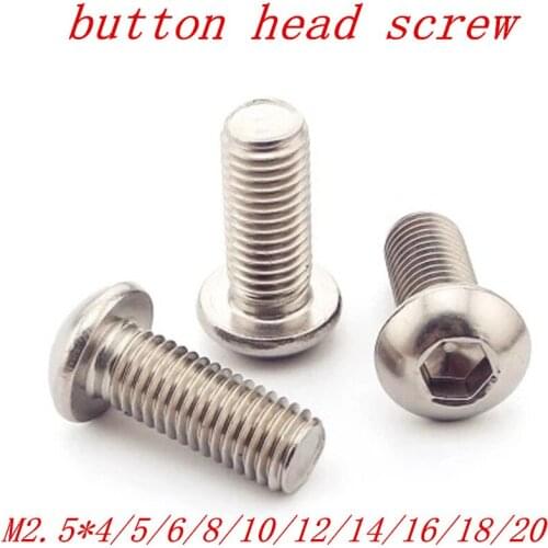 50pcs M2.5 Bolt A2-70 Button Head Socket Screw Bolt SUS304 Stainless Steel M2.5*(4/5/6/8/10/12/14/16/18/20/22/25/30) mm