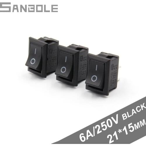 Rocekr Switch Ship Type 21*15mm Black 2 Foot 2 pins position ON-OFF Power Switches 250v 6a Boat Shaped (50PCS)