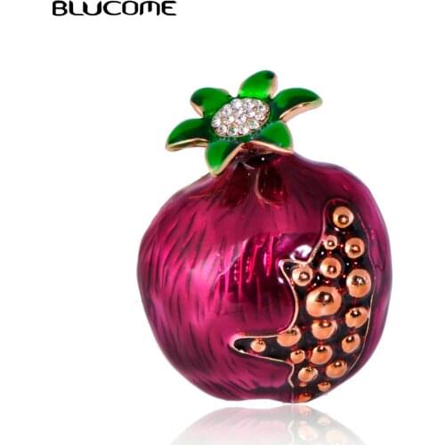 Blucome Lovely Purple Enamel Brooch Fruit Pomegranate Pins For Girls Women Party Clothing Sweater Suit Coat Scarf Jewelry Gifts