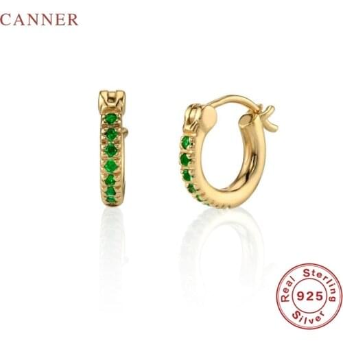 CANNER Green charm earrings diamonds Hoops 925 Sterling Silver Fashionable Zircon Earrings For Women Jewelry Earrings Pendientes