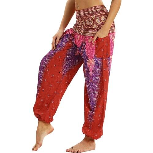 2021 Womens Hippie Boho Harem Pants,Gypsy Yoga Pants, Hippie Loose Beach Casual Trousers With Pockets