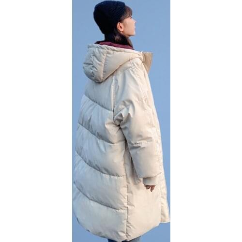 2021 Autumn Winter Women Fashion Down Coat Chic Pockets Zipper Long Jacket Hooded Casual Loose Outwear Parkas