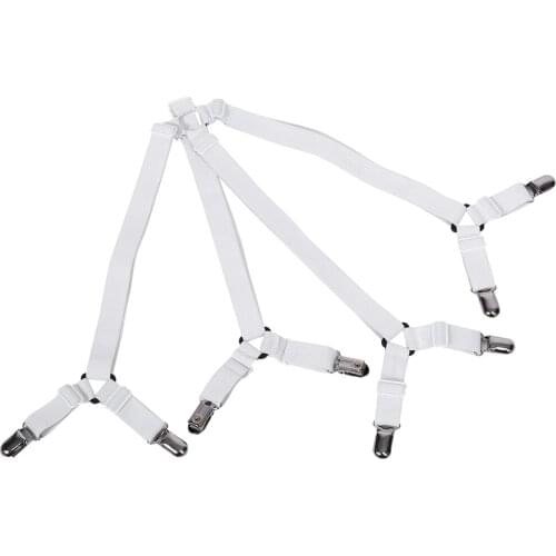 1PC Elastic Crisscross Bed Mattress Sheet Straps Clips Adjustable Length Triangle Grippers Holder Fasteners White