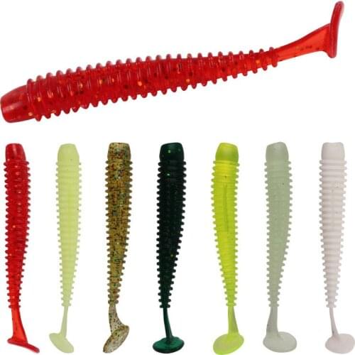 100PCS 7cm Thread T-Tailed Fish Soft Bait Sea Sub Luminous False Gear Carolina Rig Texas Drop Shot Jig Head Trout Bass Power