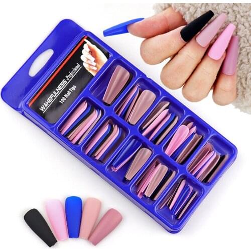 100 Pcs /Set Matte Full Cover Long Ballet False Nail Tips False Nail Art Manicure Candy Color Nail Art Fake Nails