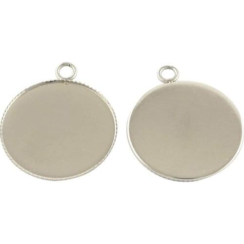 100pcs 304 Stainless Steel Pendants Cabochon Settings Flat Round Stainless Steel Color Cabochon Settings Trays 25mm 30mm F60