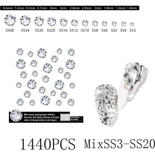 Swarovsky 1440Pcs Flatback Crystal and AB Rhinestones For Nail Art Decoration Shoes And Dancing Dress Decoration