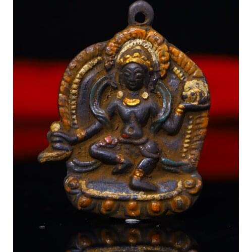 2"Nepal Buddhism Old Bronze Tracing Tara Guanyin Bodhisattva statue Amulet Pendant Town House Exorcism Ward off evil spirits