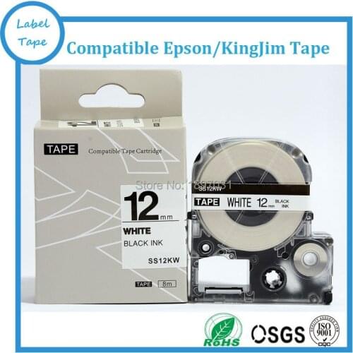 3 pcs/lot Free shipping KingJim 12mm label tape SS12KW black on white compatible labelworks LW300 and LW400
