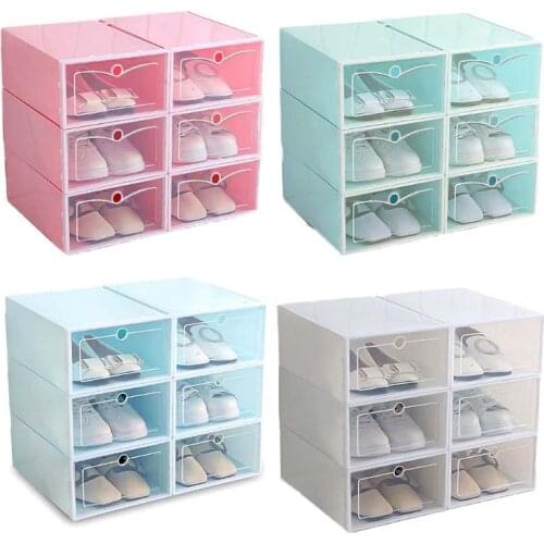 6Pcs Plastic Shoe Box Stackable Foldable Shoe Organizer Drawer Storage Case with Flipping Clear Door Ladies Men 33.5x23.5x13cm