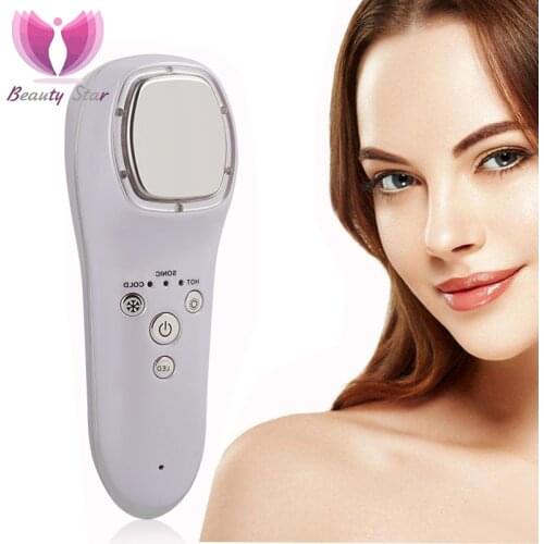 7 LCD Photon Cryotherapy Hot Cold Hammer Ultrasonic Wrinkles Removal Face Skin Tightening Shrink Pore Facial Beauty Massager