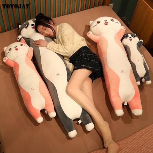 70/100/130CM Cartoon Cats&Husky Soft Plush Long Pillows Animal Dog Plush Toy Stuffed Doll Bed Sleeping Cushion Gift for Girls