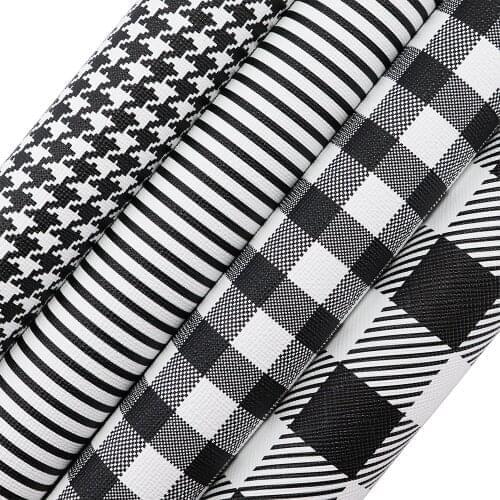 91x134cm Yard Black White Stripe Faux Colored Bird Plaid Pattern Leather Fabric For Bows HandBag Craft DIY BH044