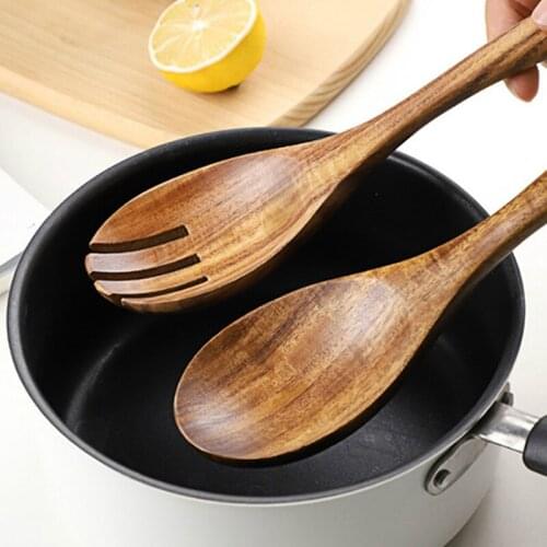 Salad Server Large Wood Spoon Fork Set Wooden Tongs Spoon Serving Set Soup Ladle Kitchen Cooking Spoons Wooden Cooking Utensils