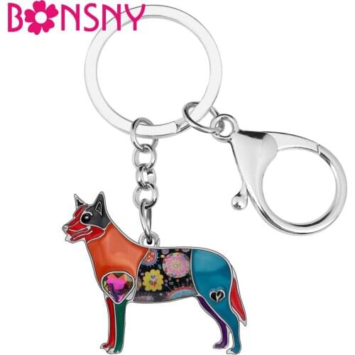 Bonsny Enamel Alloy Australian Shepherd Key Chains Standing Dog Key Rings Animal Jewelry For Women Girl Teens Charm Accessories