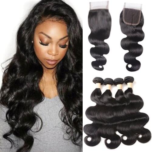 Hairmoda Brazilian Body Wave 4 Bundles With Closure Brazilian Hair Weave Bundles Remy Hair