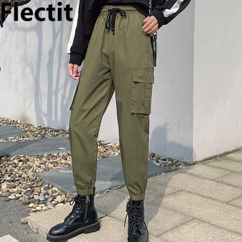 Flectit Utility Jogger Pants For Women Cargo-Style Pocket Ankle-Length Pants Plus Size S- XXXL Female Trousers