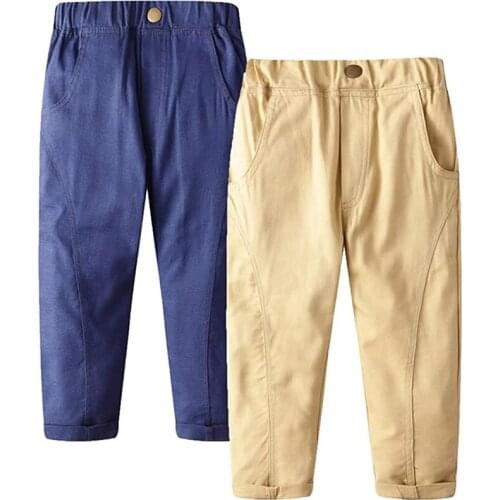 Kids Boys Pants Jogger Drawstring 2-Pack Chino Cargo Pant Cotton Casual Fleece Sweatpants Pants Blue and Khaki
