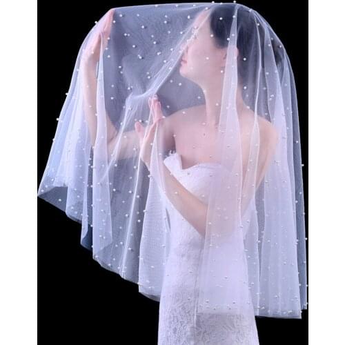 ZMV02 Fingertip Wedding Veils Soft Pearl Bridal Veils Two-layer Tulle Veils White Ivory Wedding Accessories Bride for Marriage